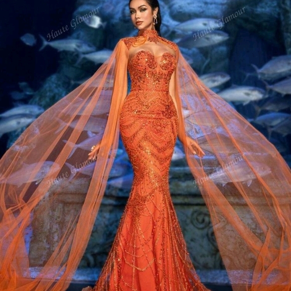 Glamour Vibrant Orange Prom Gown - Picture 1 of 5